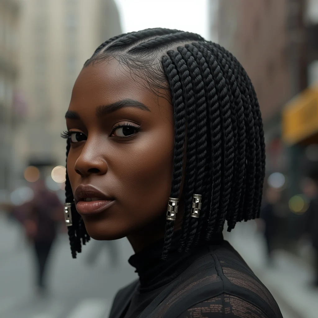 Short Box Braid Bob with Cuffs